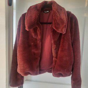 Express Burgundy Faux Fur Jacket XS